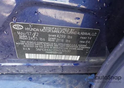 2013 Hyundai Sonata Gls из США, поврежденный, VIN 5NPEB4AC2DH530530